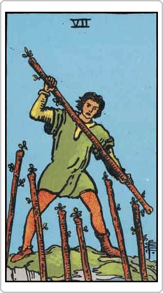 ไพ่เจ็ดแห่งไม้เท้า (Seven of Wands)