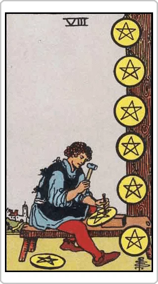 ไพ่แปดแห่งเหรียญ (Eight of Pentacles)